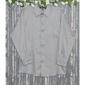 Kenneth Cole Gray Micro Striped Dress Shirt Size XL 17 32-33 Slim Fit Career